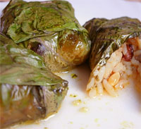 Dolmades o hojas de vid rellenas con arroz