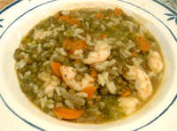 Lentejas con arroz y gambas