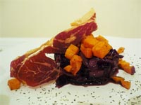 Lombarda glaseada con crujiente de jamón
