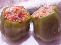 Pimientos rellenos de arroz y carne