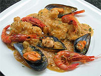 Rape con gambas y mejillones