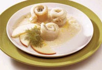 Rollitos de lenguado, jamón y gambas