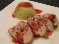 Solomillo con parmentier de manzana y frambuesa 